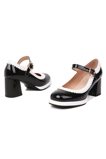 Chaussures à orteils ronds noirs avec sangle réglable